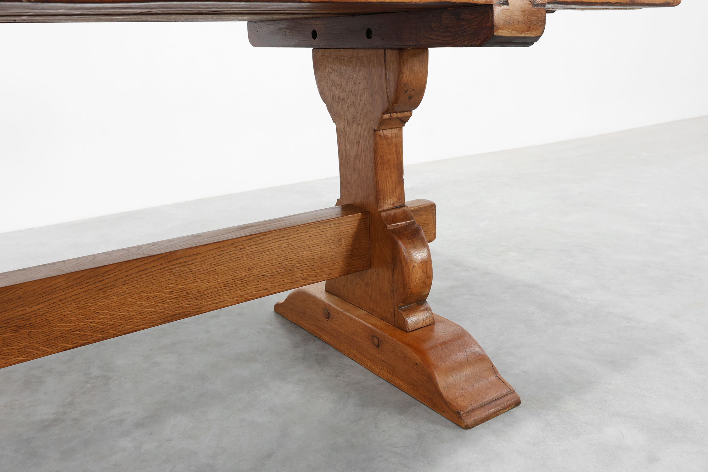 Rustic 20th century solid oak dinner table, France thumbnail